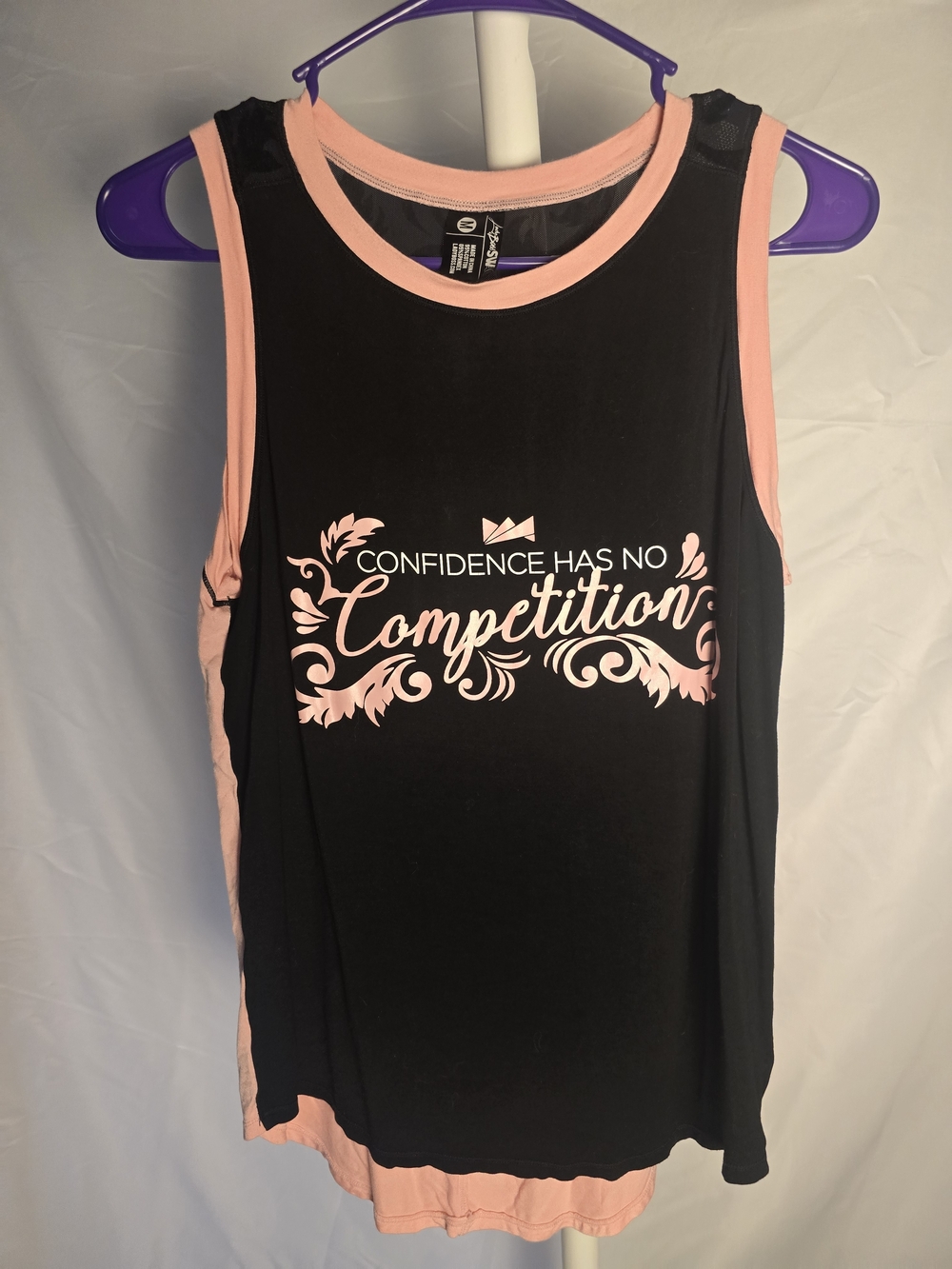 Black & Pink Sleeveless Graphic Tank - "Confidence Has No Competition"